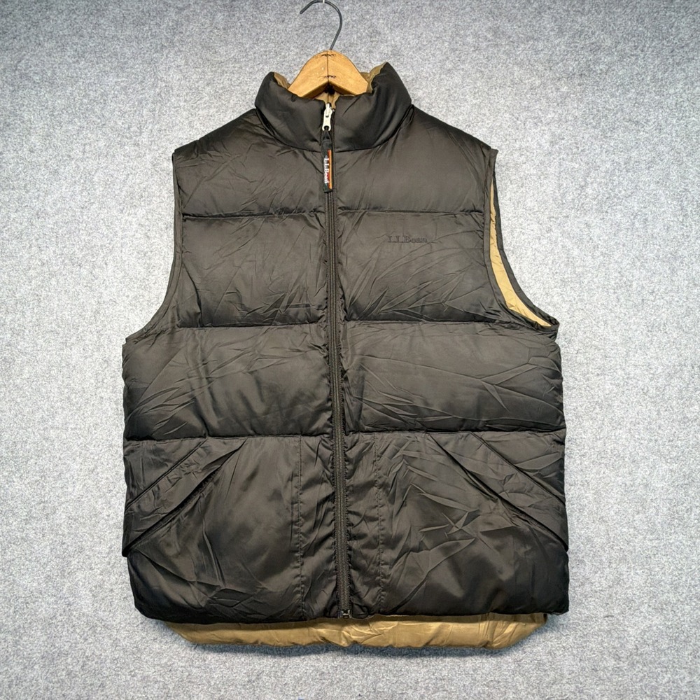 LL Bean Goose Down Zip Vest Brown Mens Size Medium